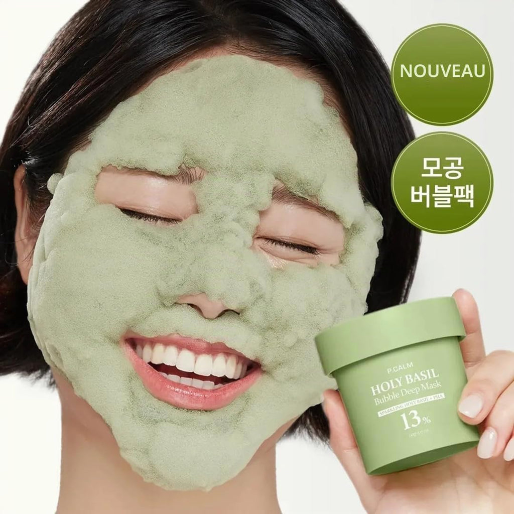 Application du P.CALM Holy Basil Bubble Deep Mask purifiant