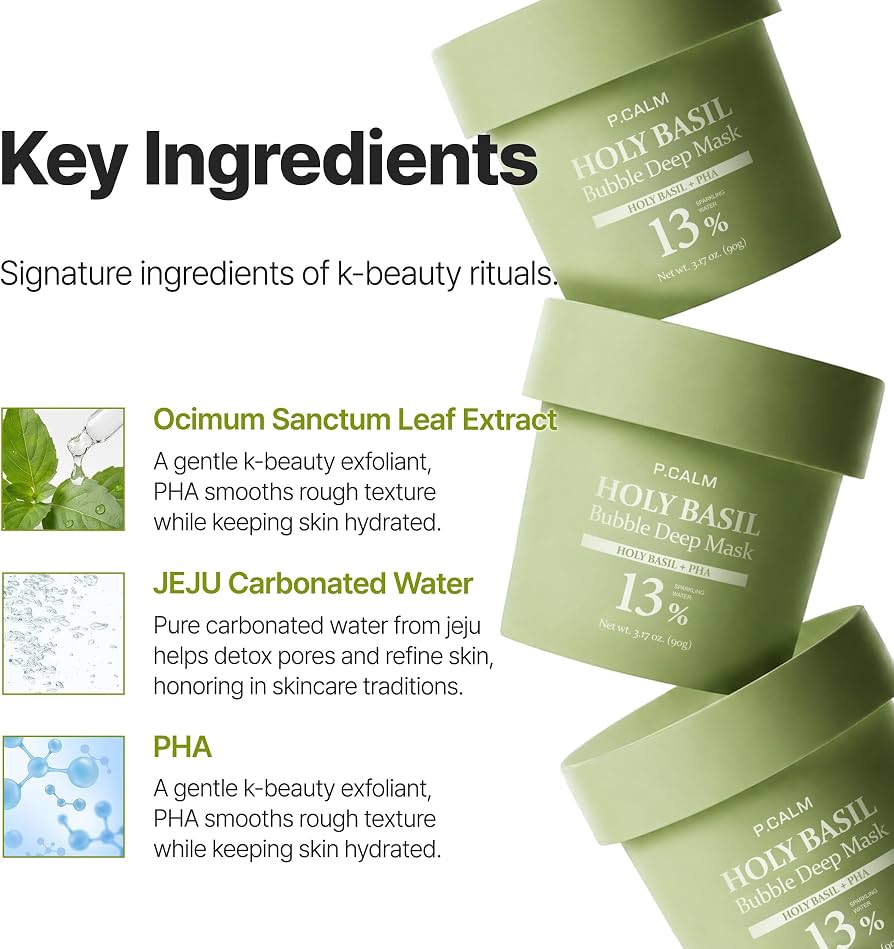 P.CALM Holy Basil Bubble Deep Mask au Holy Basil et PHA