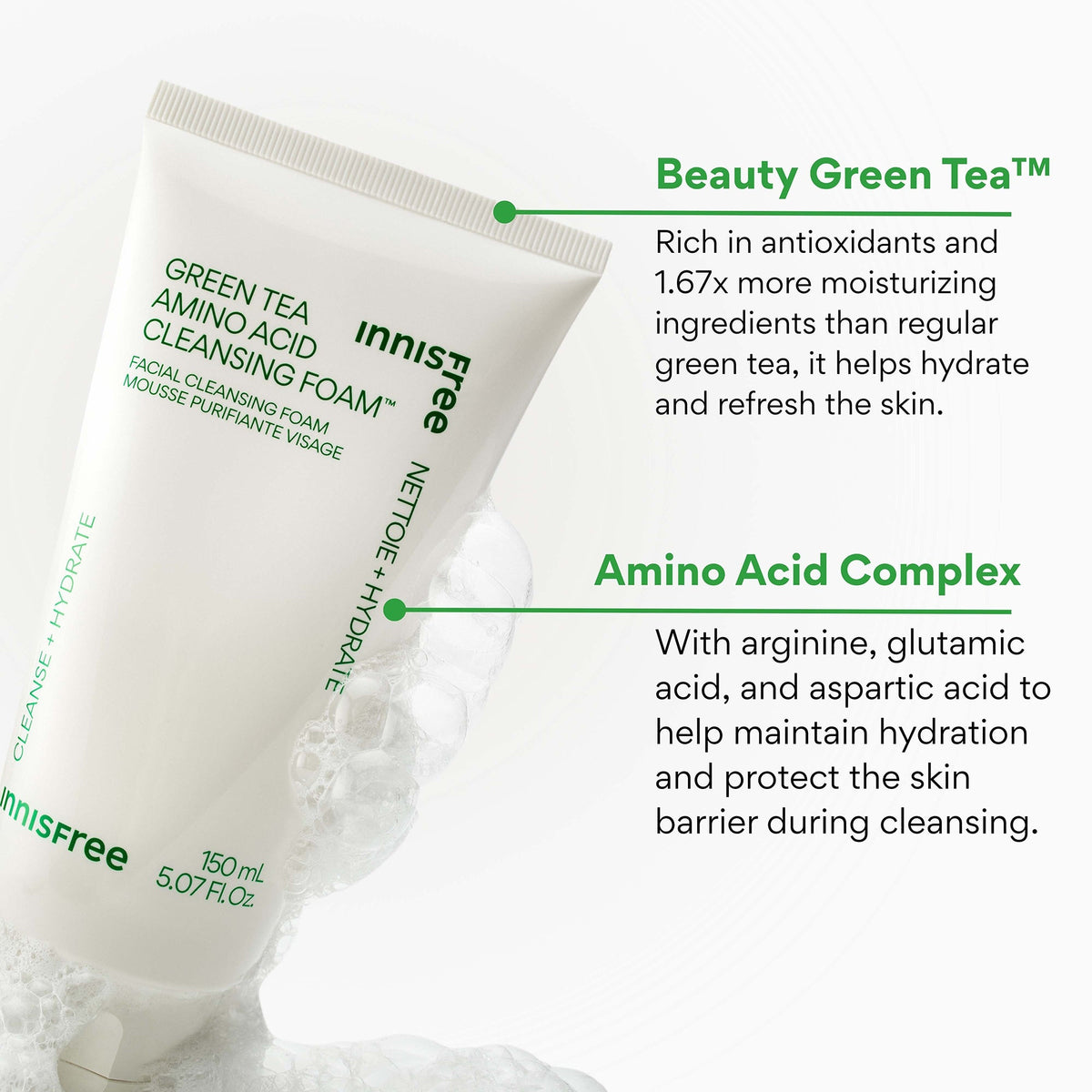INNISFREE Green Tea Amino Cleansing Foam pour nettoyage des pores