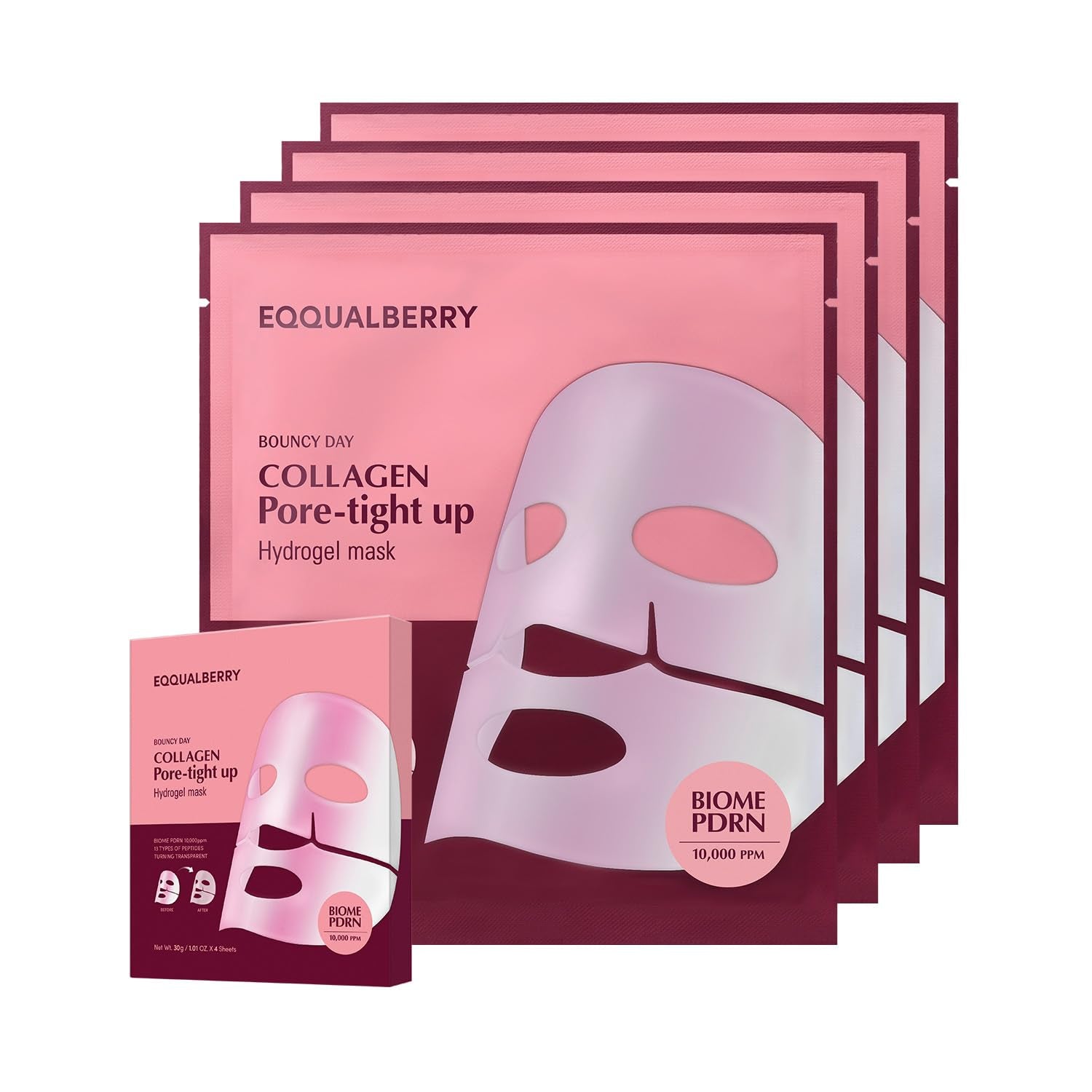 EQQUALBERRY Bouncy Day Collagen Pore-Tight Up Hydrogel Mask – 4 masques