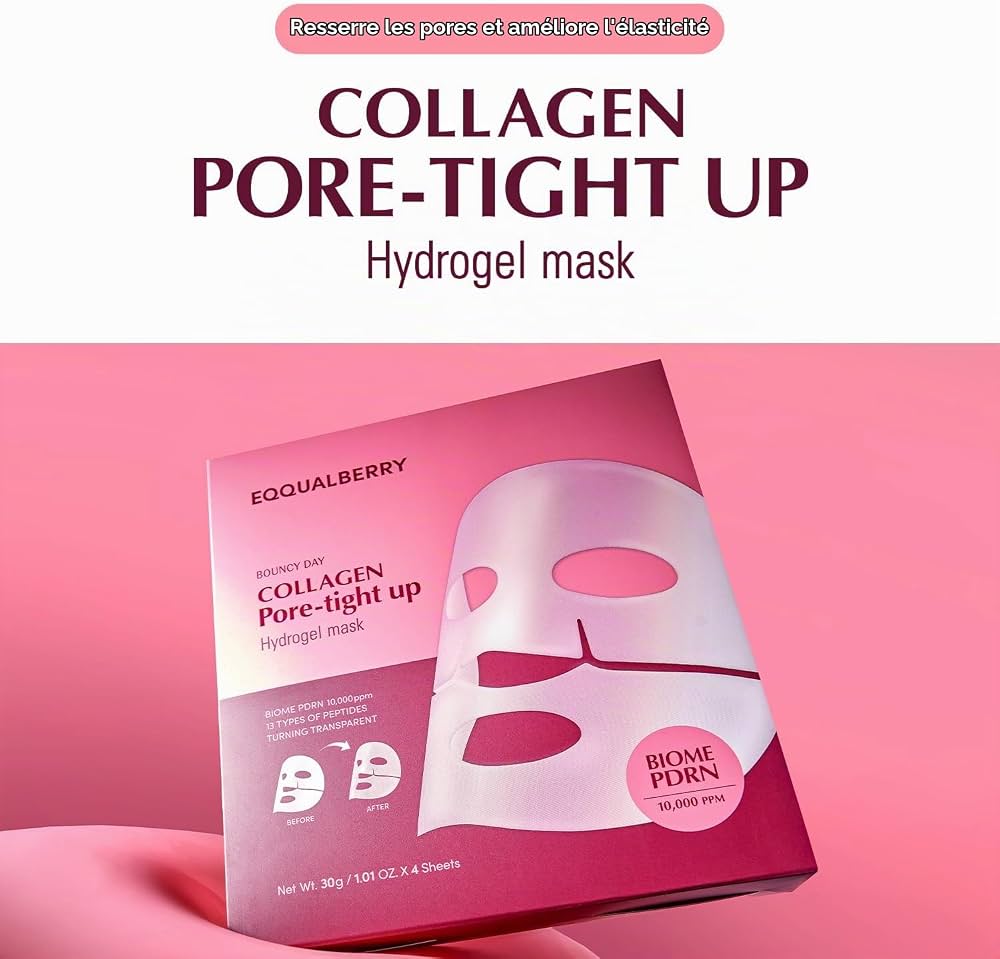 EQQUALBERRY Bouncy Day Collagen Pore-Tight Up Hydrogel Mask – 4 masques