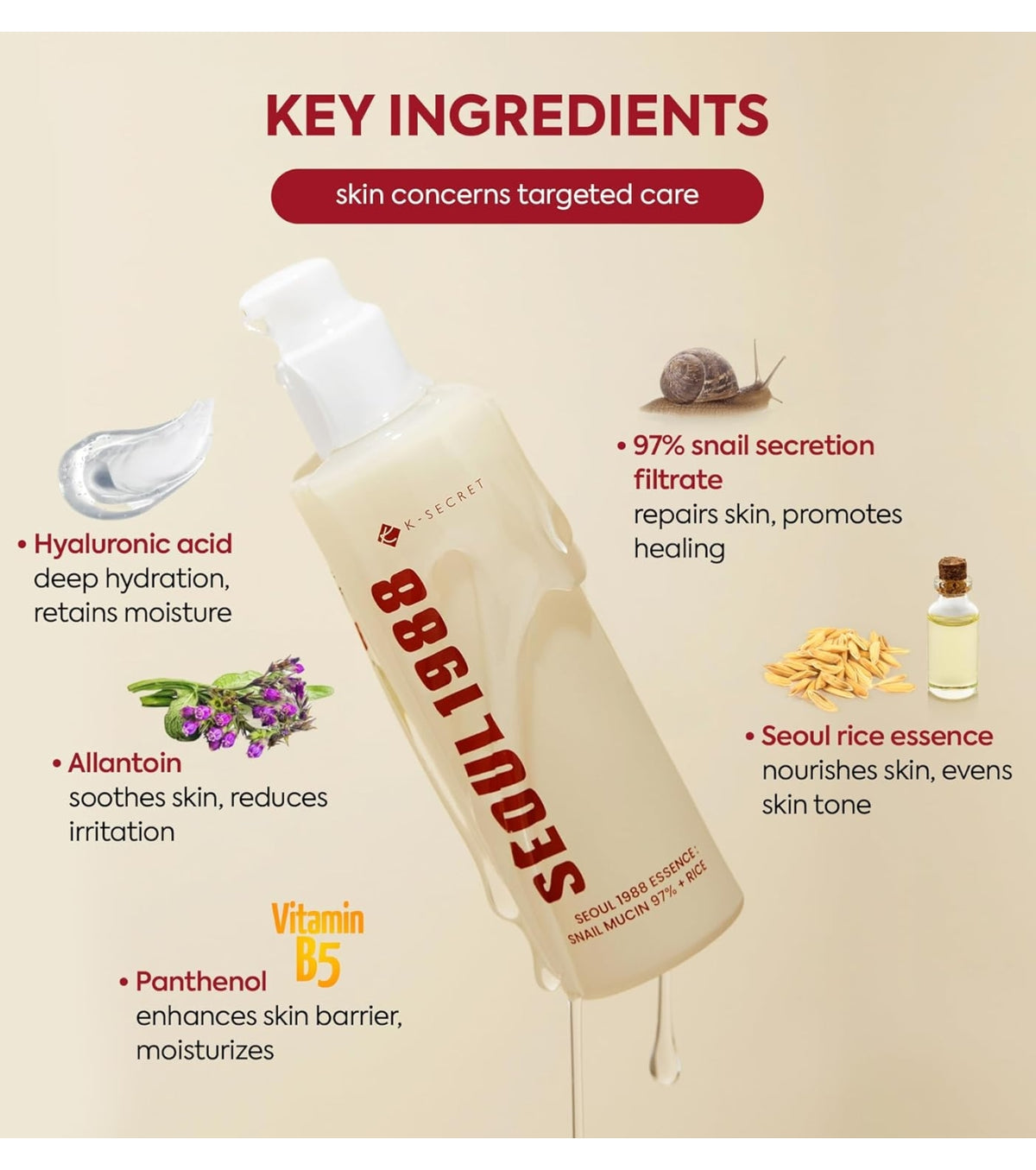 K-SECRET SEOUL 1988 Essence Snail Mucin 97% + Rice – 100 ml