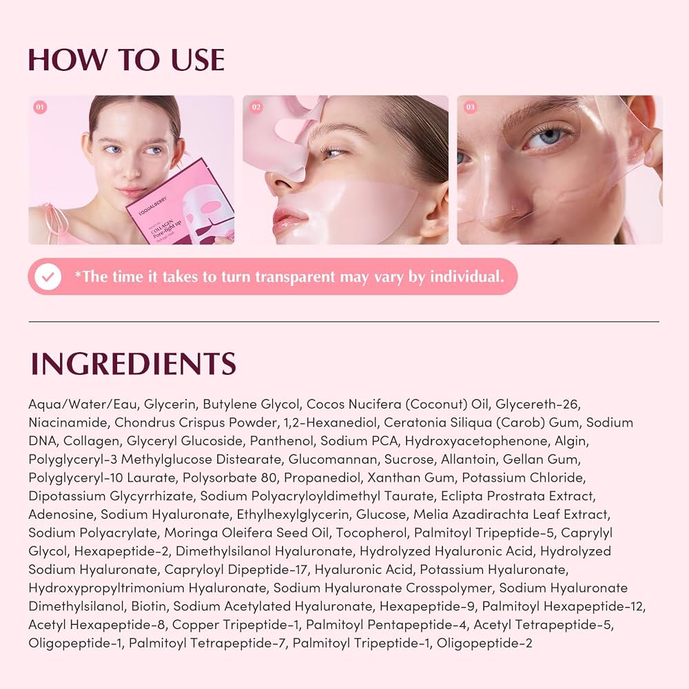 EQQUALBERRY Bouncy Day Collagen Pore-Tight Up Hydrogel Mask – 4 masques