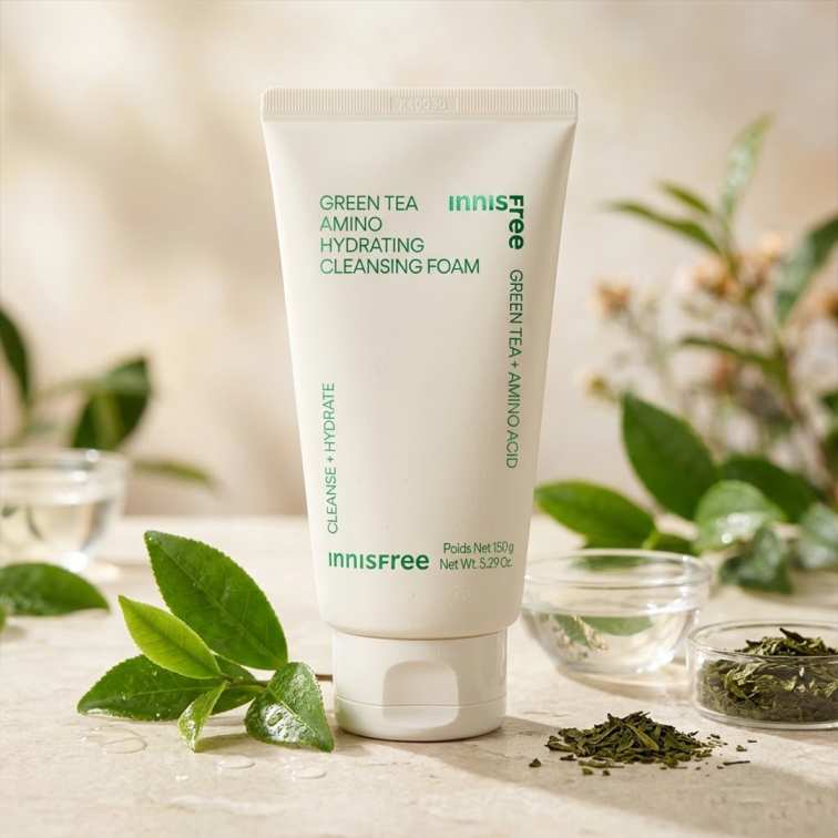 INNISFREE Green Tea Amino Hydrating Cleansing Foam – Nettoyant Visage Hydratant 150 g